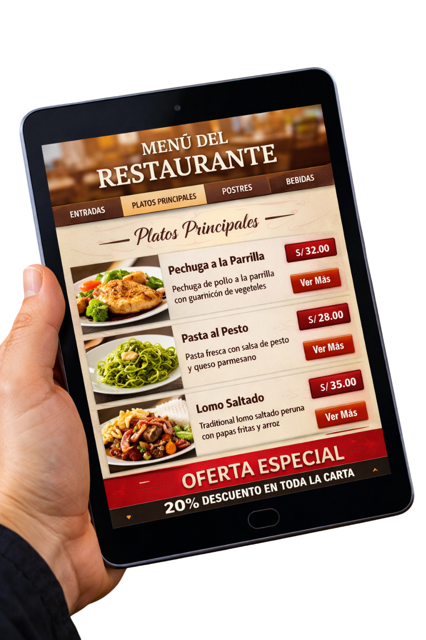 Menú de restaurante en tablet - Tu negocio en todos lados